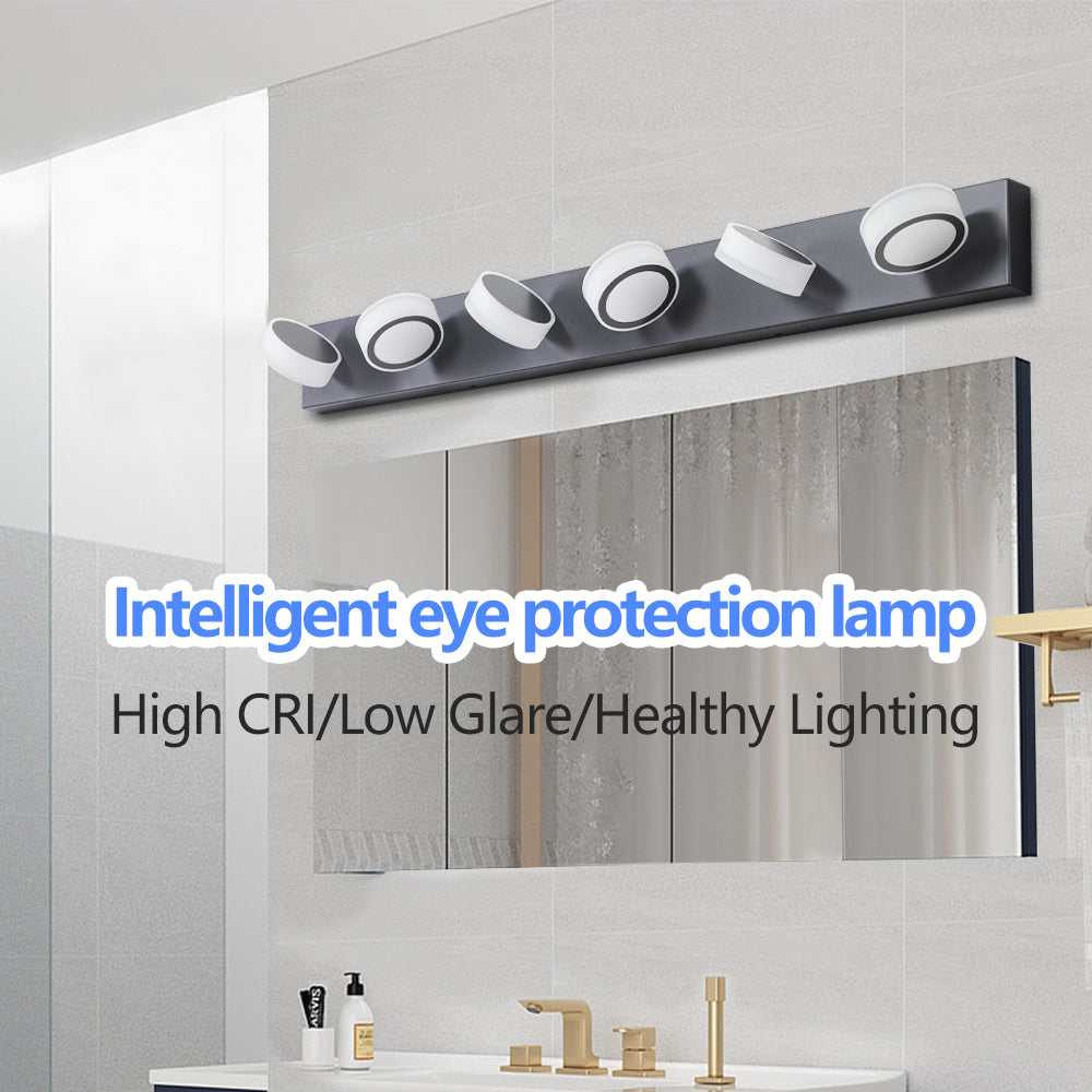 LED 6-Light Vanity Light for Bathroom Over-Mirror Wall Mount Modern Acrylic & Iron 44.9 in L Black