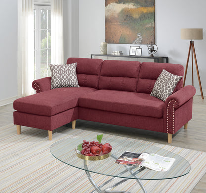 Reversible L-Shaped Sectional With Chaise, 87in, 4-Seats, Nailhead, Pillows Included Paprika Red