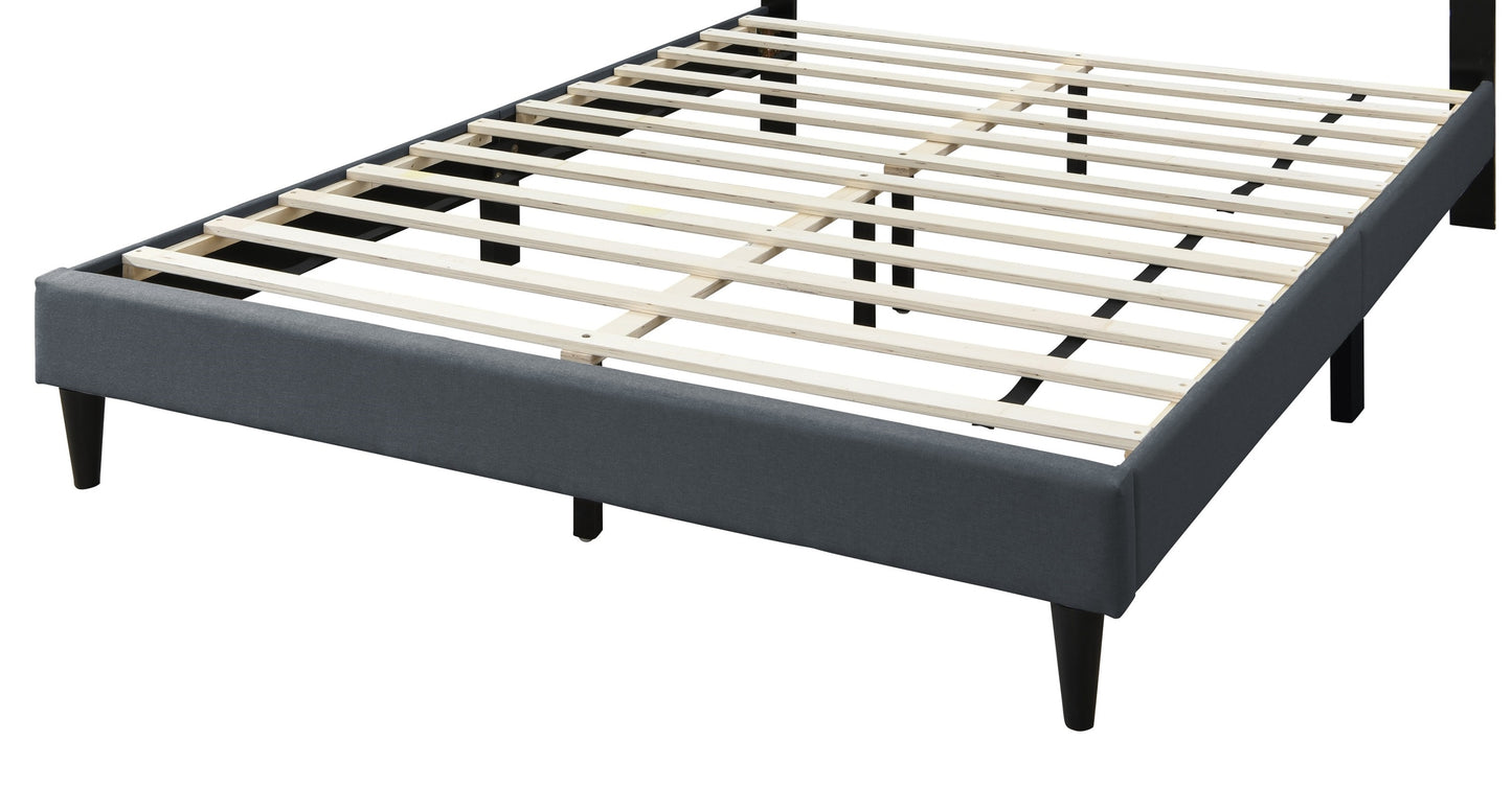 Chic Charcoal Burlap Queen Bed with Vintage Nailhead Trim Accents