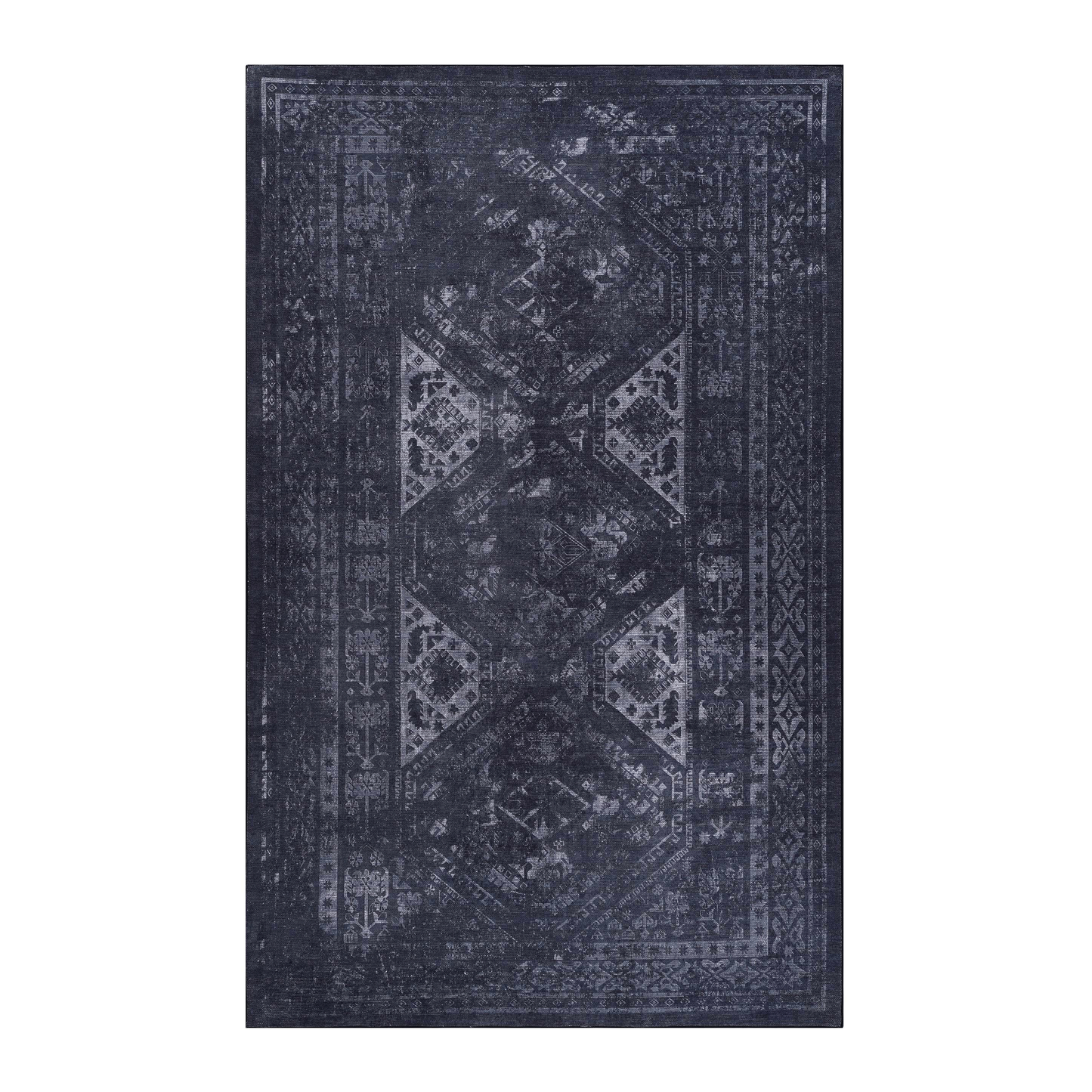 8x10 Machine-Washable Area Rug - Low-Pile Chenille, Pet & Kid Friendly - Polyester Rug - Black and Gray