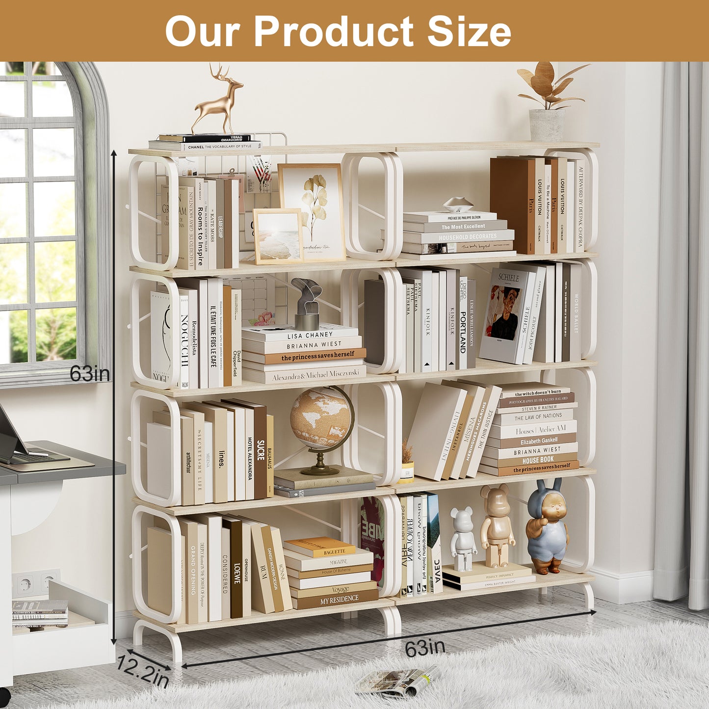Industrial Vintage 5-Tier Bookshelf with White Metal Frame for Home and Office Storage