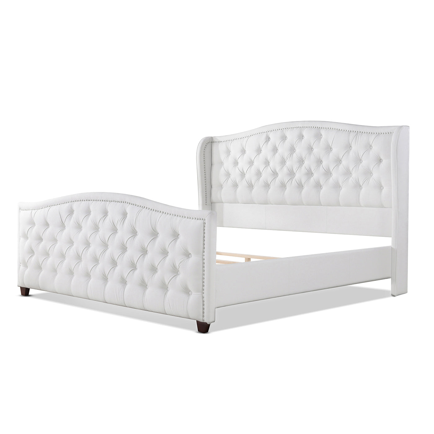 Marcella Luxe King Bed Set with Upholstered Shelter Headboard in Bright White