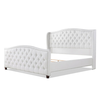 Marcella Luxe King Bed Set with Upholstered Shelter Headboard in Bright White