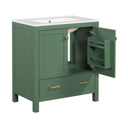 30" Elegant Green Bathroom Storage Vanity with Integrated Undermount Sink and Soft-Close Features