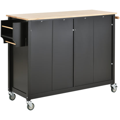 Versatile Kitchen Island Cart with Locking Wheels, Solid Wood Top, Ample Storage and Spice Rack (Black)