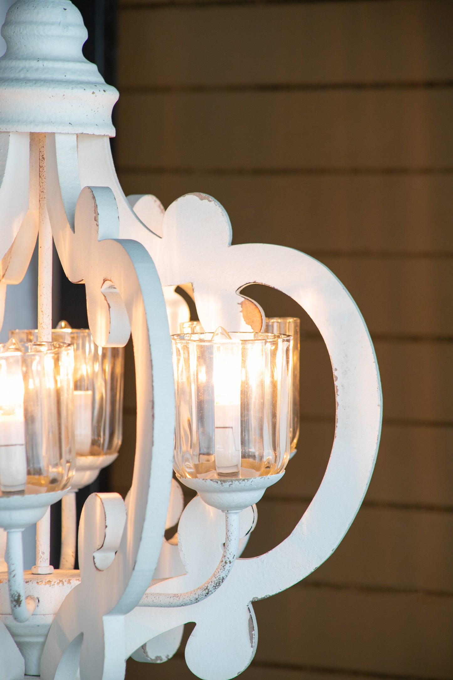 Farmhouse 6-Light Wood Chandelier Pendant with Adjustable Chain for Dining Room and Entryway Cream Finish