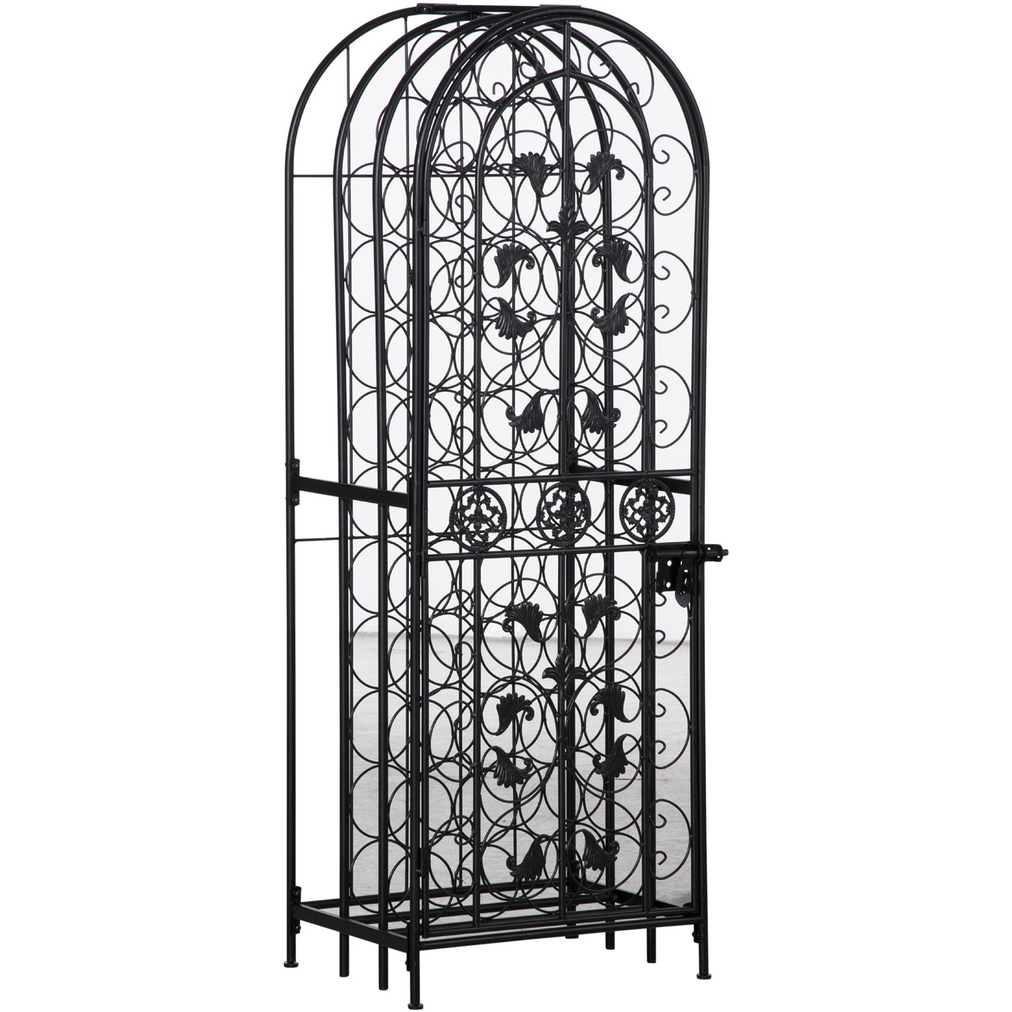 Elegant Black Wrought Iron Wine Cage Rack For 45 Bottles