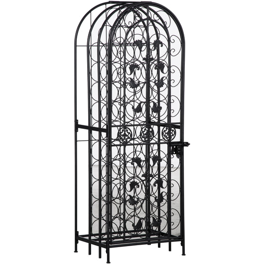 Elegant Black Wrought Iron Wine Cage Rack For 45 Bottles