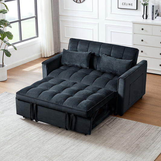 3-in-1 Convertible Velvet Sofa Bed with Pull-Out, Adjustable Backrest, Space-Saving Loveseat Futon, Black
