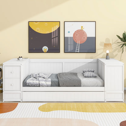 Elegant Twin Size Daybed with Storage and USB Charging, White