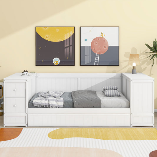 Elegant Twin Size Daybed with Storage and USB Charging, White