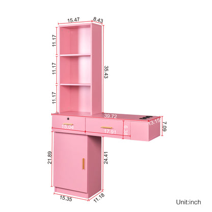 Modern Vanity Desk with Multi-Layer Hair Styling Storage, Compact Makeup Table for Bedroom or Dorm, pink