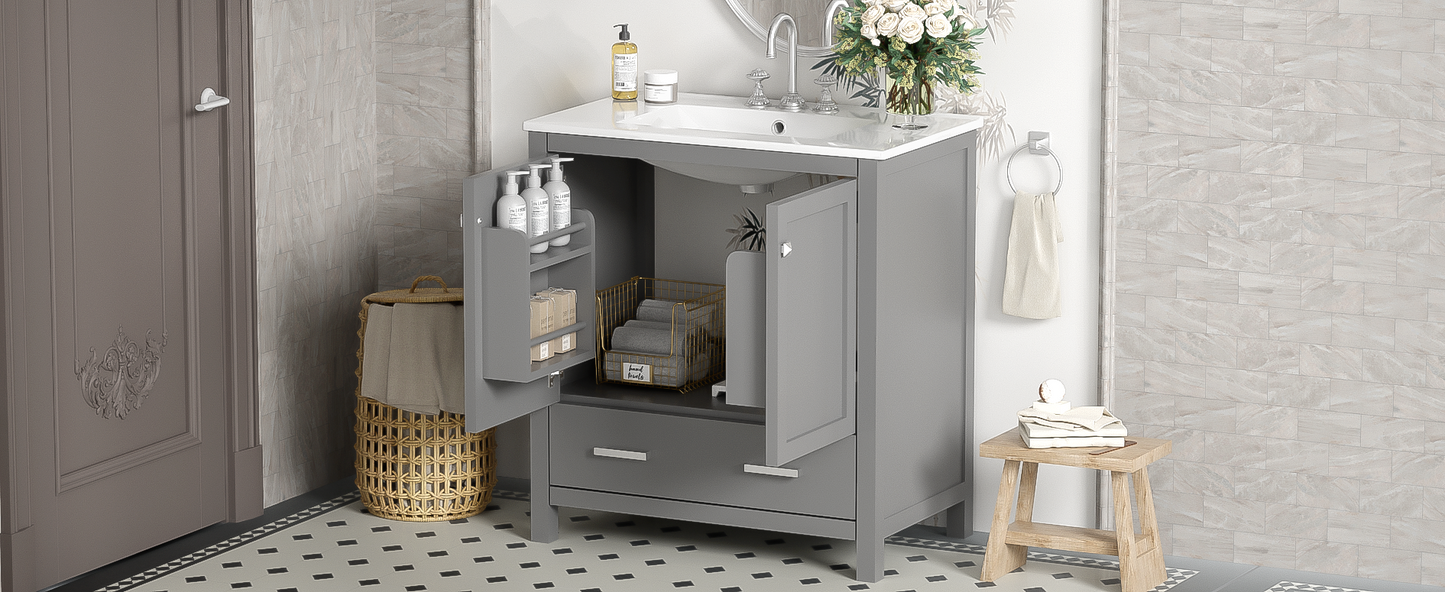 30-Inch Modern Gray Bathroom Vanity with Undermount Sink, Elegant Storage Cabinet Featuring Soft-Close Doors and Multifunctional Design