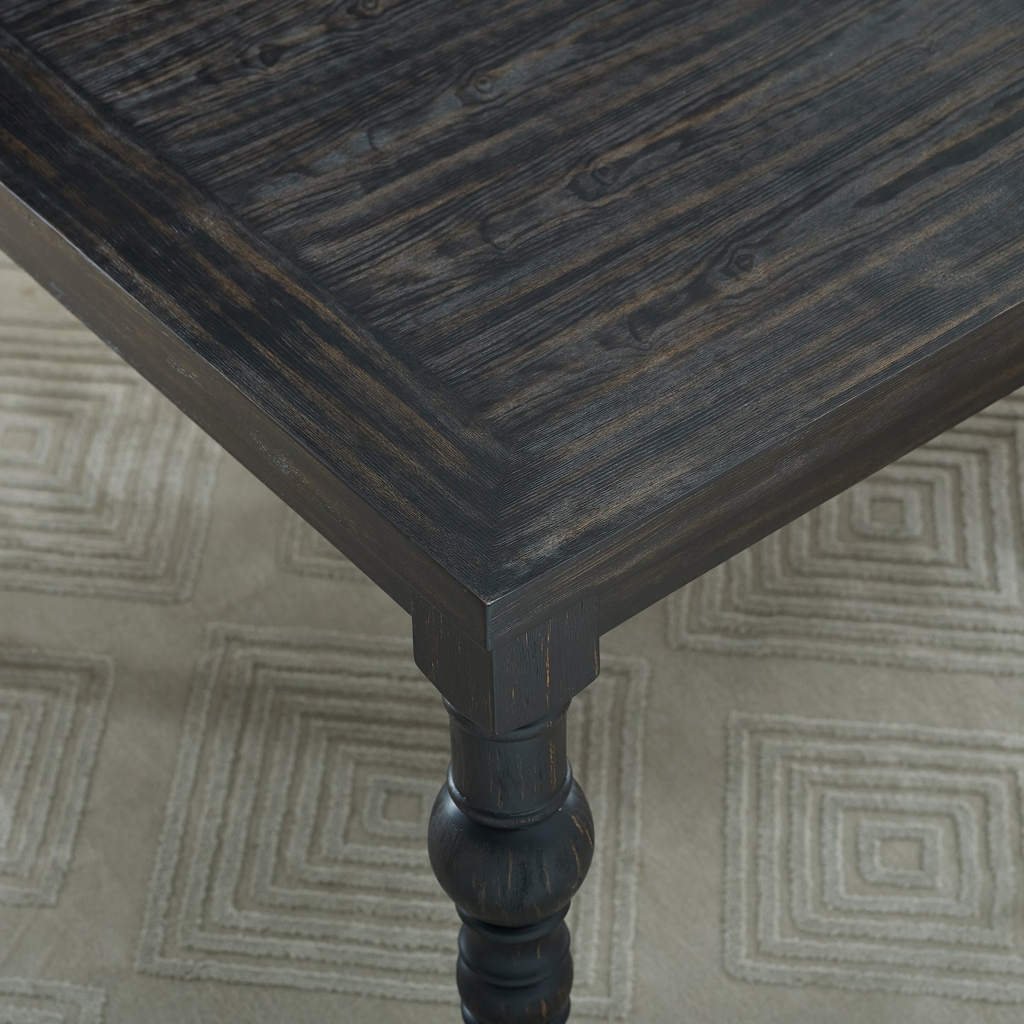 Urban Style Wood Dining Set Table And Six Chairs Dark Wash