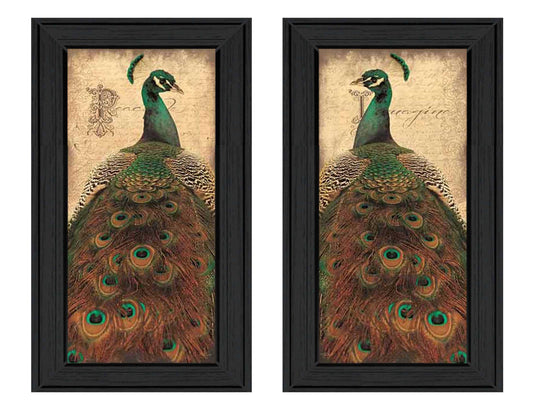 2-Piece Vignette Wall Art Set - Printed Framed Poster, MDF Peacock Design, 22 x 20 x 1.5 in, Frame Black