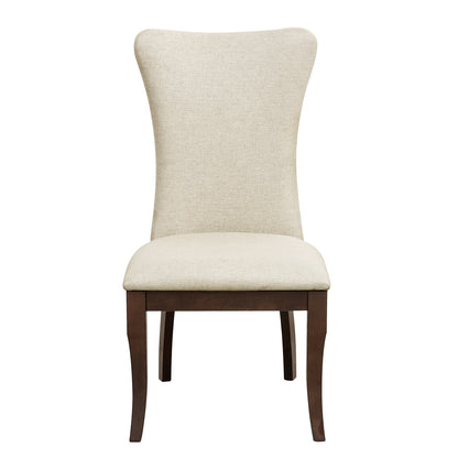 Set of 2 Dining Side Chairs, Off-White Fabric, Nailhead Trim, Wood Frame, 21W x 25D x 40.5H, Dark Cherry