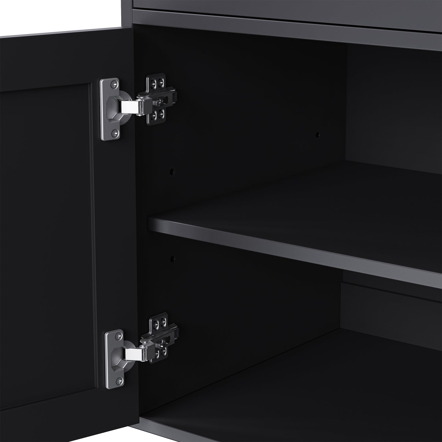 Elegant Black Farmhouse Storage Cabinet with Adjustable Shelves and Gourd-Shaped Legs, Versatile Kitchen Pantry and Bookshelf Solution