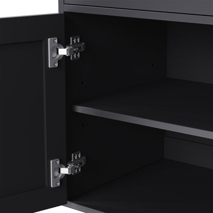 Elegant Black Farmhouse Storage Cabinet with Adjustable Shelves and Gourd-Shaped Legs, Versatile Kitchen Pantry and Bookshelf Solution