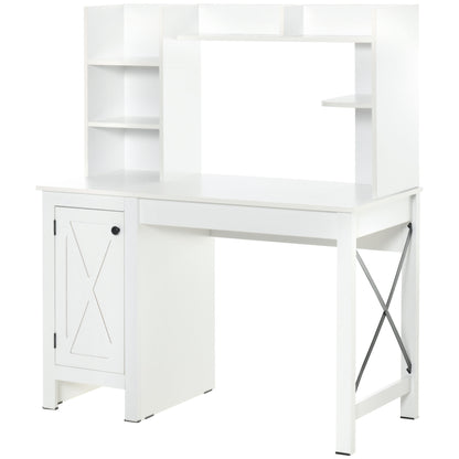 HOMCOM Rustic Style Home Office Desk with Hutch and Storage Cabinet, White Computer Table for Study and Organization