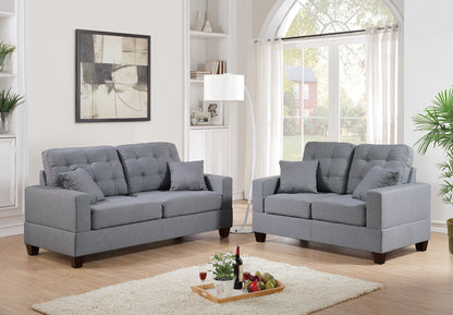 Contemporary 2-Piece Sofa and Loveseat Set with Tufted Cushions, Linen-Style Polyfiber, 72in + 56in, Grey