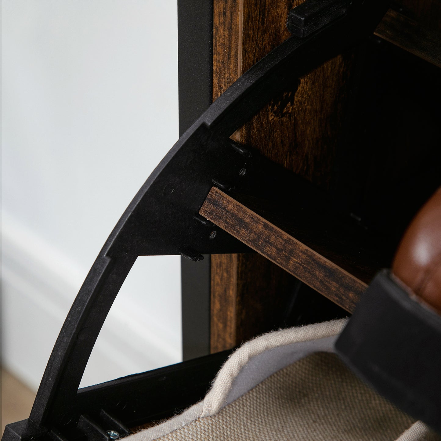 HOMCOM Rustic Brown Slim Shoe Storage Cabinet with 2 Flip Doors, Freestanding Organizer for 12 Pairs, Industrial Style for Entryway and Hallway