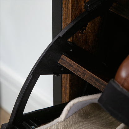 HOMCOM Rustic Brown Slim Shoe Storage Cabinet with 2 Flip Doors, Freestanding Organizer for 12 Pairs, Industrial Style for Entryway and Hallway