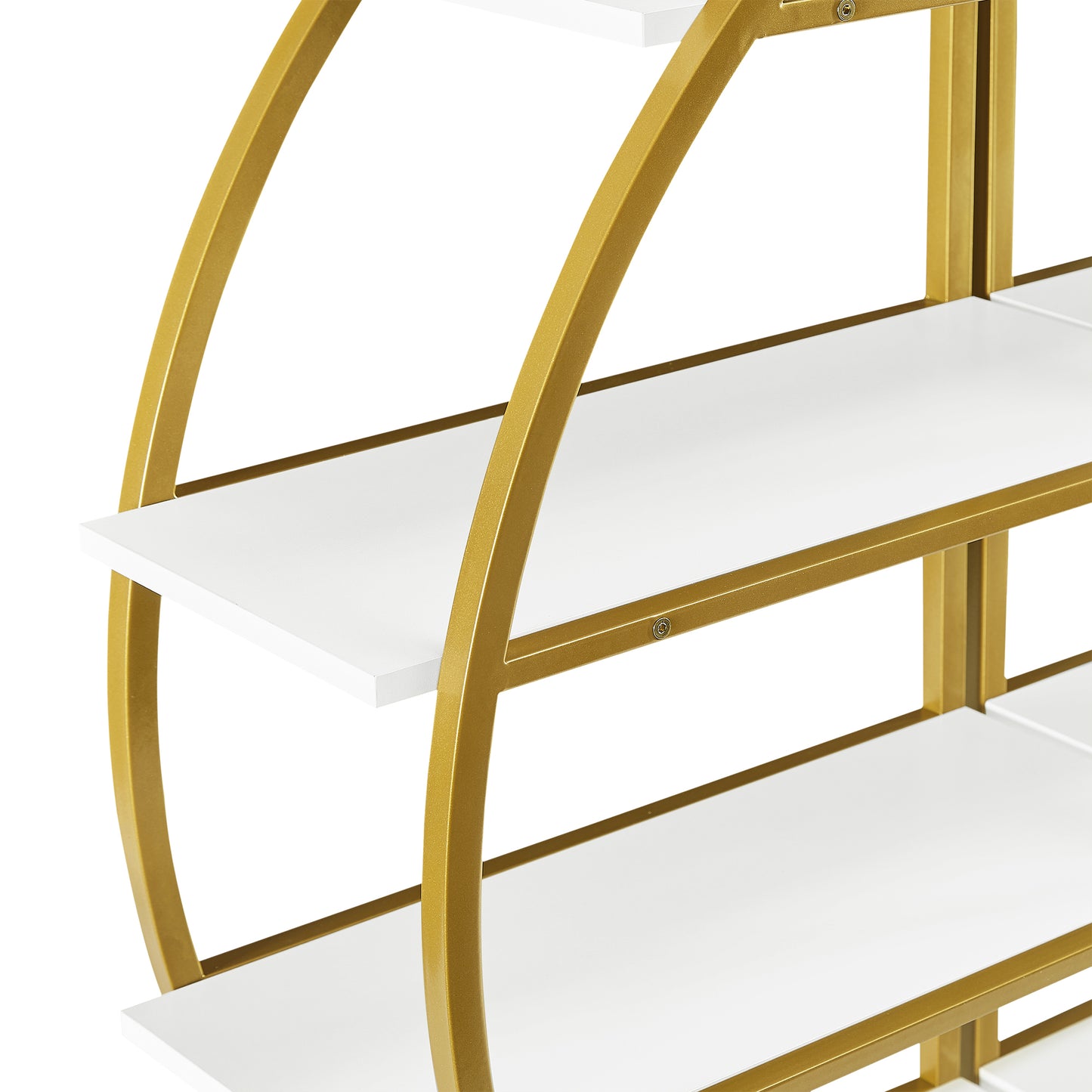Modern 4-Tier Round Open Bookshelf with Gold Metal Frame and Adjustable Placement Options