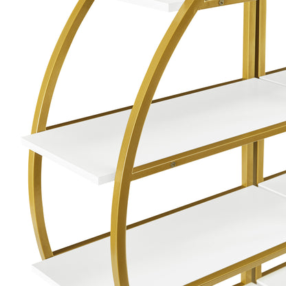 Modern 4-Tier Round Open Bookshelf with Gold Metal Frame and Adjustable Placement Options