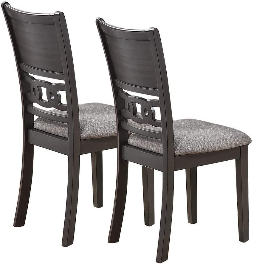 Set of 2 Dining Room Side Chairs with Cushioned Seats, Rubberwood, Upholstery, 18x22.5x38 in, Grey Finish