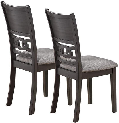 Set of 2 Dining Room Side Chairs with Cushioned Seats, Rubberwood, Upholstery, 18x22.5x38 in, Grey Finish