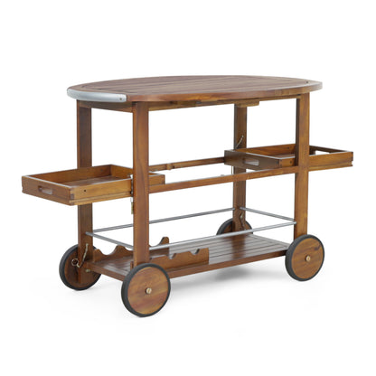 Tillary Drop Leaf Outdoor Bar Cart With Wine Rack Oak Finish