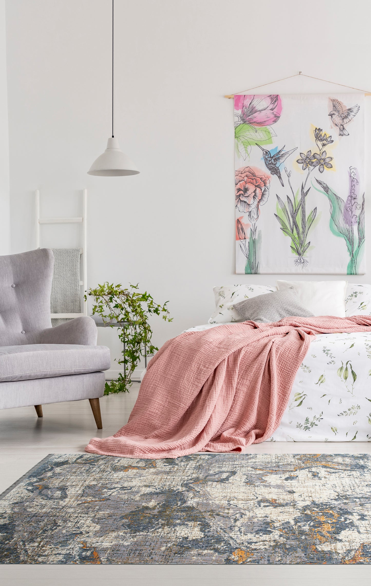 5'3" x 7'3" Modern Abstract Cut-Pile Area Rug, Polyester, Indoor Use, Stain-Resistant, Grey Multi