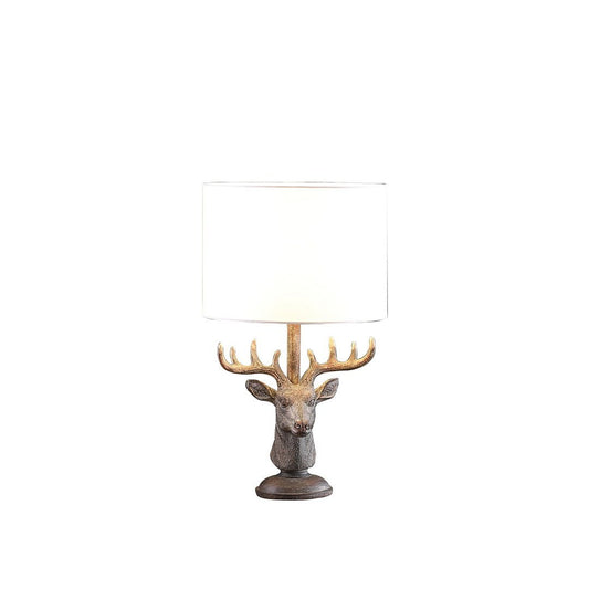 18-Inch Elk Bust Table Lamp in Polyresin with White Linen Shade, Inline On/Off, E26, 100W Max, Gray