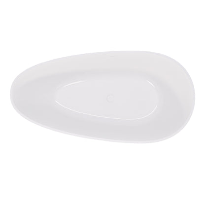 Luxury 59" Freestanding Soaking Bathtub in Glossy White - Handcrafted Solid Surface Design with Efficient Drain System