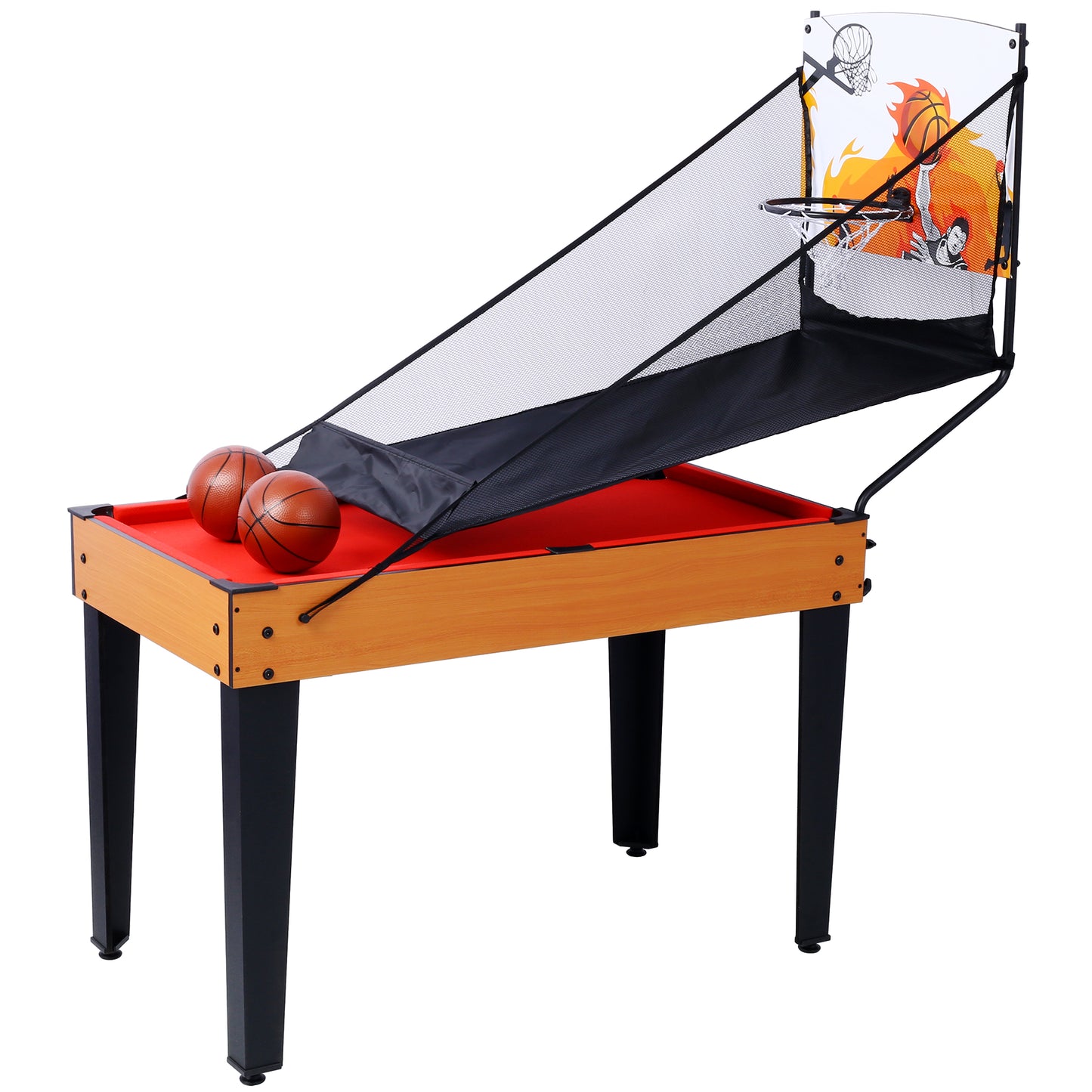 5-in-1 Game Table: Billiards, Ping Pong, Foosball, Basketball, Push Hockey; 43x24x32 in MDF+Steel Brown/Red