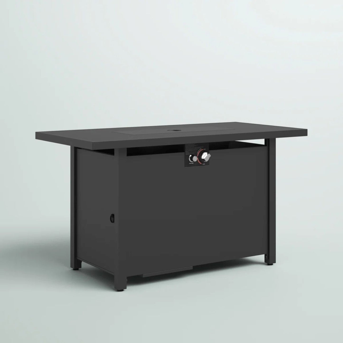 Outdoor Steel Fire Pit Table With Lid, Weather Resistant, 42 Inch Wide, 25 Inch High, Modern Dark Grey