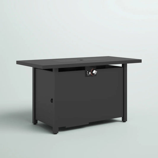 Outdoor Steel Fire Pit Table With Lid, Weather Resistant, 42 Inch Wide, 25 Inch High, Modern Dark Grey