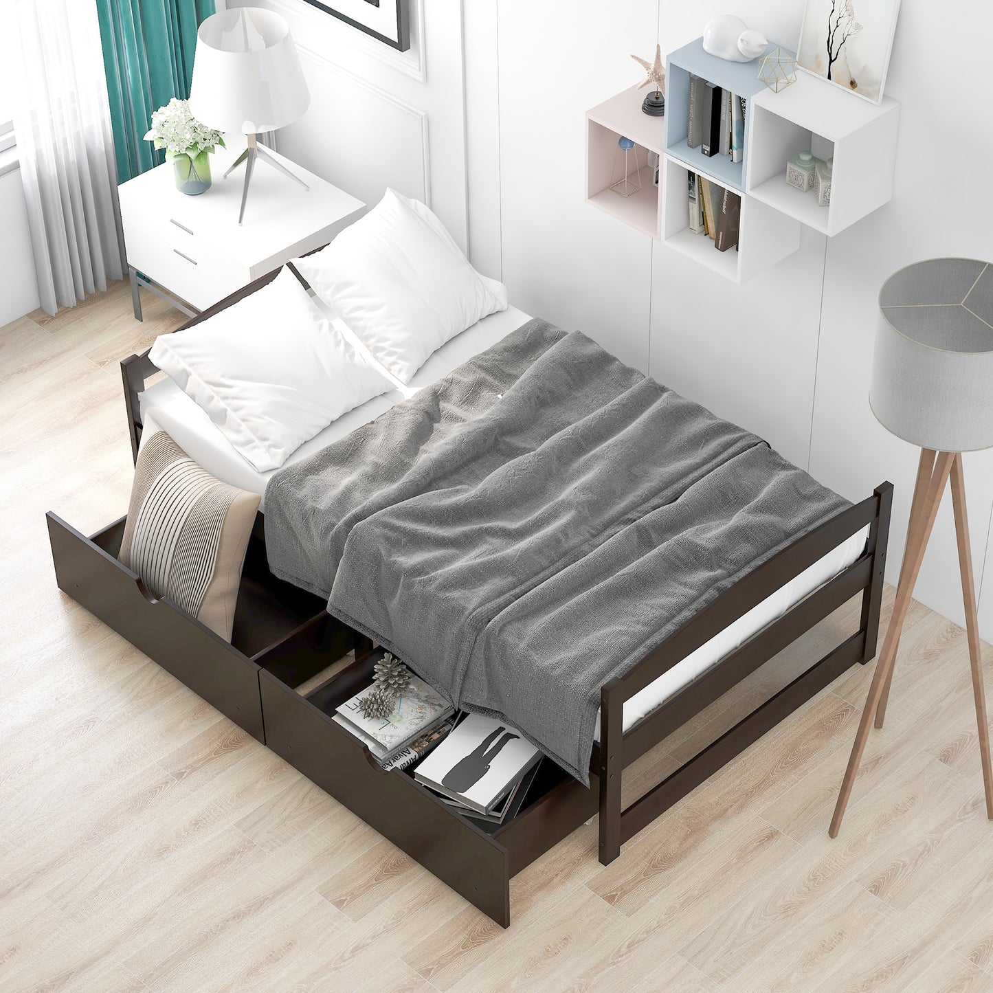 Espresso Twin Platform Bed with Dual Storage Drawers