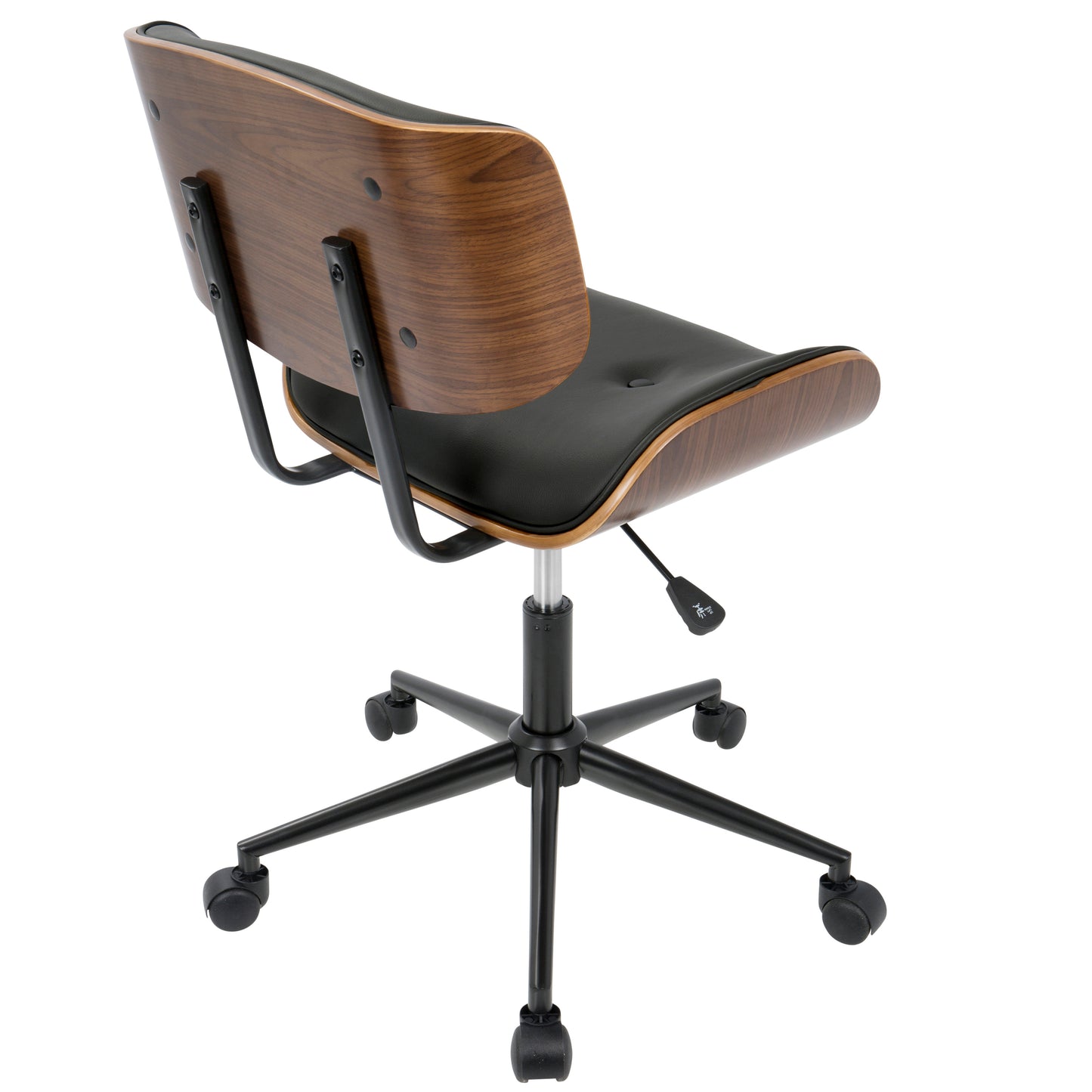 LumiSource Lombardi Mid-Century Modern Swivel Office Chair in Walnut and Black Faux Leather