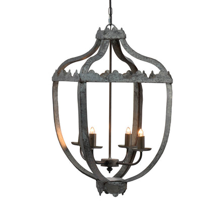 Four-Light Iron Chandelier with Adjustable Chain for Kitchen or Dining — 15.7in Square, Gray Rustic Finish