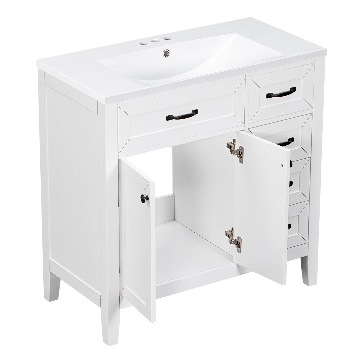 36-Inch White Freestanding Bathroom Vanity with Ceramic Sink and Storage Drawers