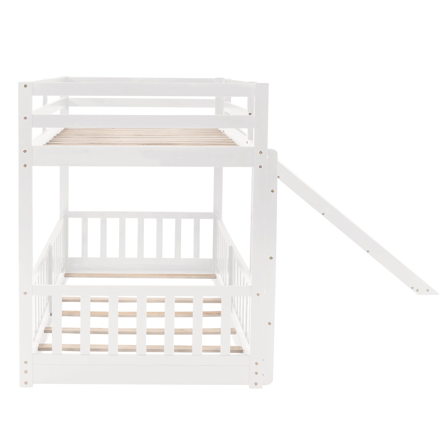 Stylish Twin Over Twin Bunk Bed with Fun Slide and Versatile Ladder in White