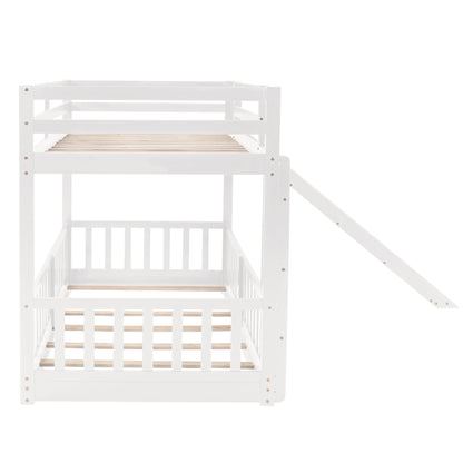 Stylish Twin Over Twin Bunk Bed with Fun Slide and Versatile Ladder in White