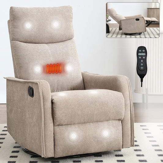 Manual Massage Recliner with 360° Swivel, Rocker, Heat, 8-Point Back Massage, 3 Modes, Living Room Khaki