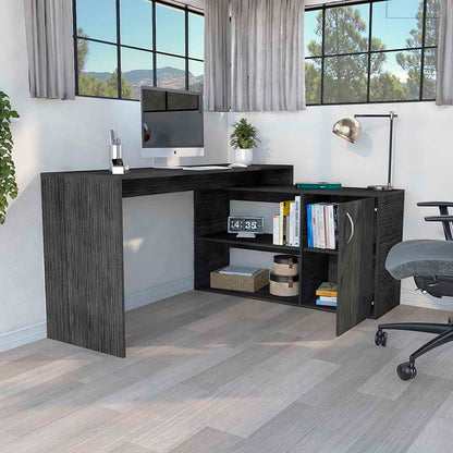 Contemporary L-Shaped Workstation Desk with Mixed Storage Options - Smokey Oak