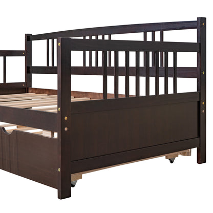 Espresso Twin Daybed with Trundle - Stylish Wood Frame for Space-Saving Comfort