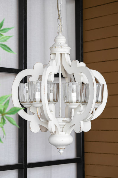 Farmhouse 6-Light Wood Chandelier Pendant with Adjustable Chain for Dining Room and Entryway Cream Finish