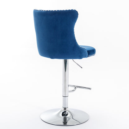 AA Furniture Swivel Velvet Barstools Adjustable 25-33 Blue
