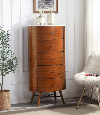 Elegant Walnut Chest of Drawers with Marble Top and Smooth Ball Bearing Glides