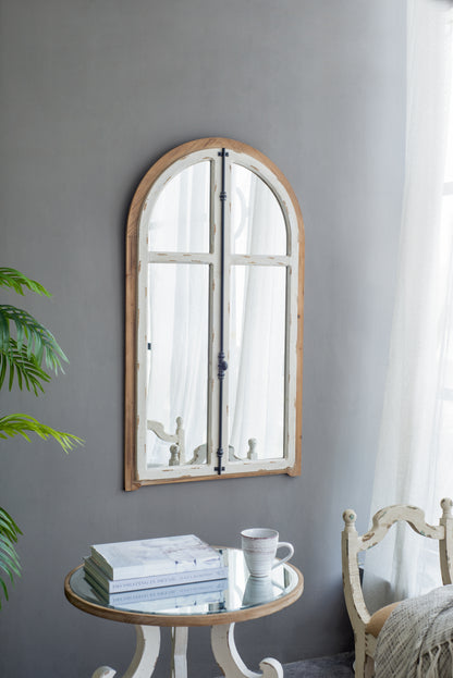 Carina Arched Window Frame Wall Mirror - 27.5" x 48" Distressed White Finish